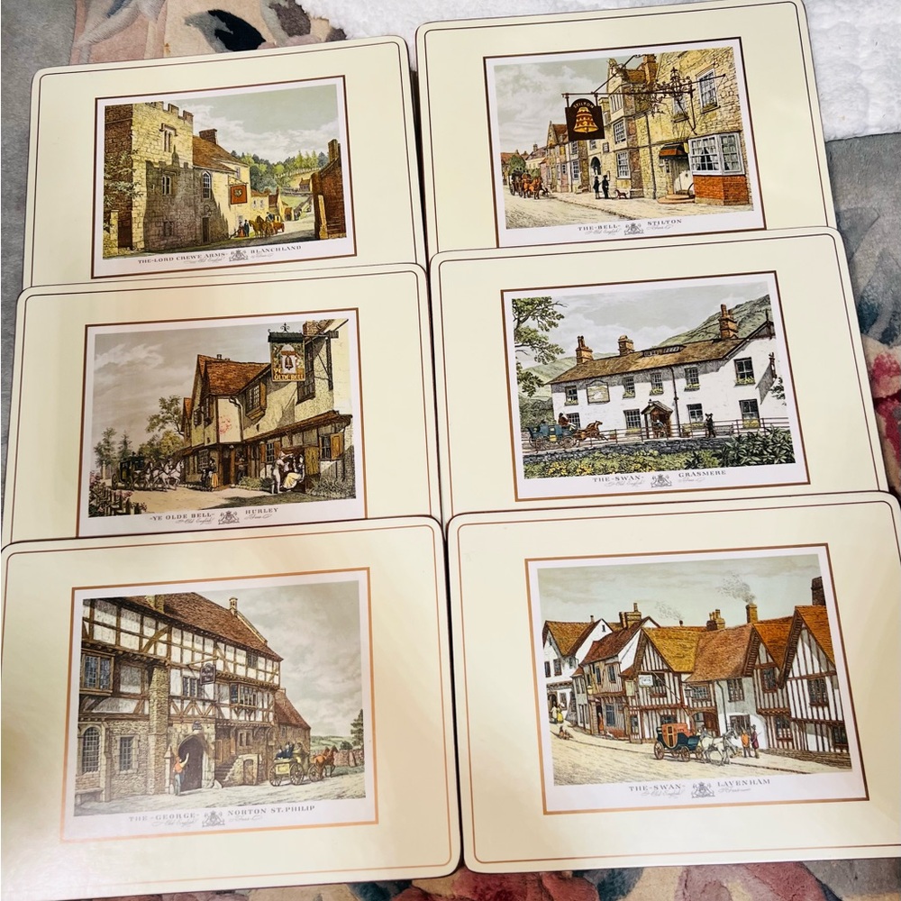 Vintage English Village Scene Placemats Set
